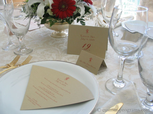 Fan shape menu, Gold Love - Fan style Menu Card, Tent table cards and tent fold placecards 