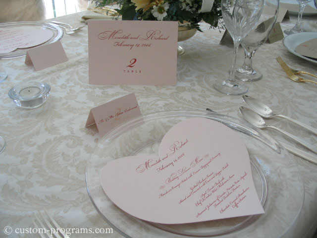 Pink Heart - Heart Shaped Menu, Flat Table Cards and tent fold placecards