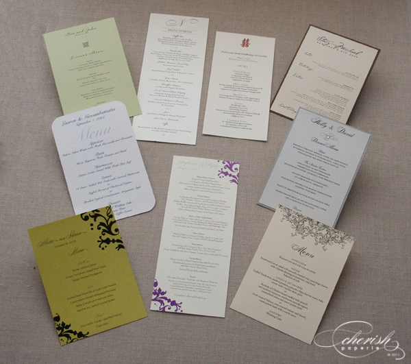 Menus, wedding menu cards, printed wedding menus, round menus, circle menu