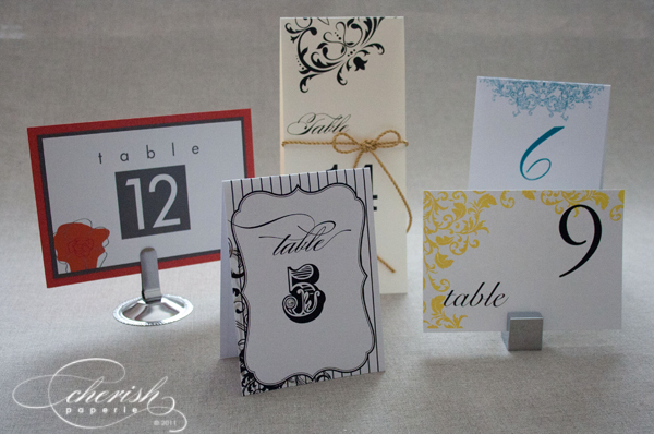 table numbers, printed table cards